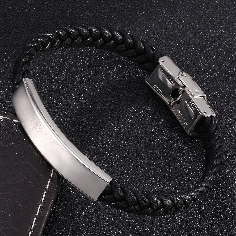 Bracciale pelle intrecciata catena