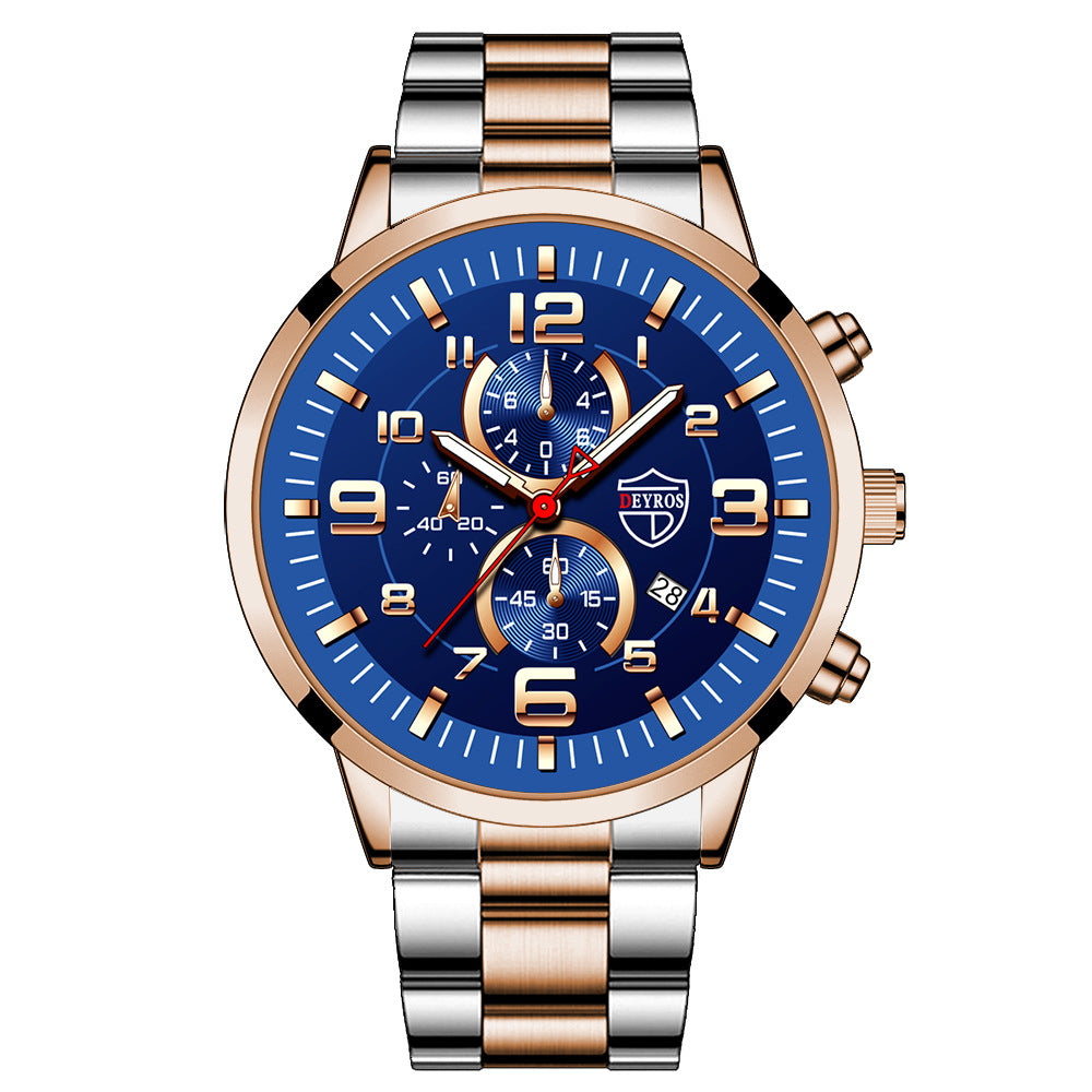 Orologio uomo acciaio calendario oro