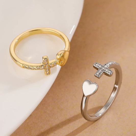 Anello croce cuore zirconi