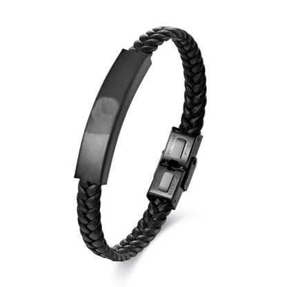 Bracciale pelle intrecciata acciaio titanio da uomo