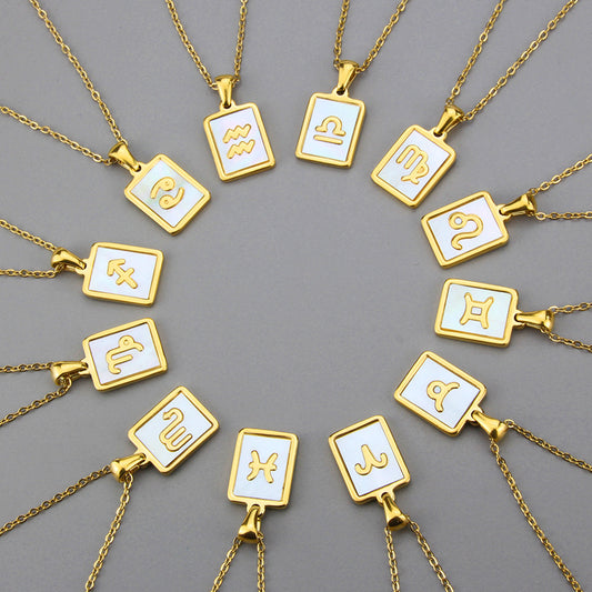 Collana Zodiaco quadrata in acciaio inossidabile