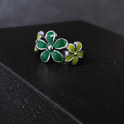 Anello fiore verde smaltato