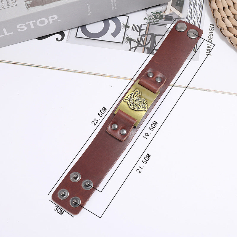 Bracciale vichingo pelle testa di lupo