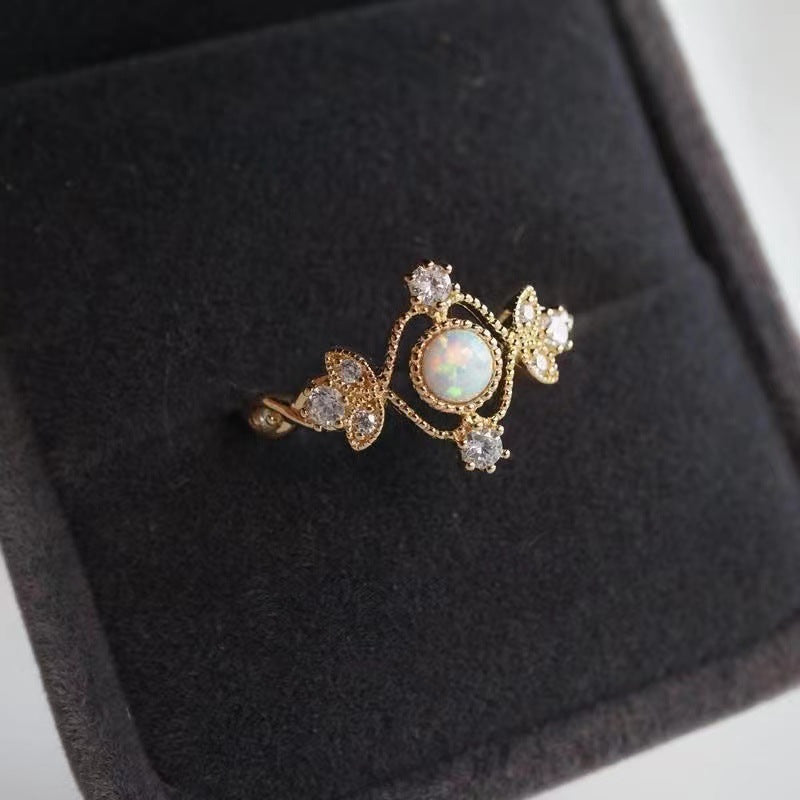 Anello opale naturale placcato oro da donna