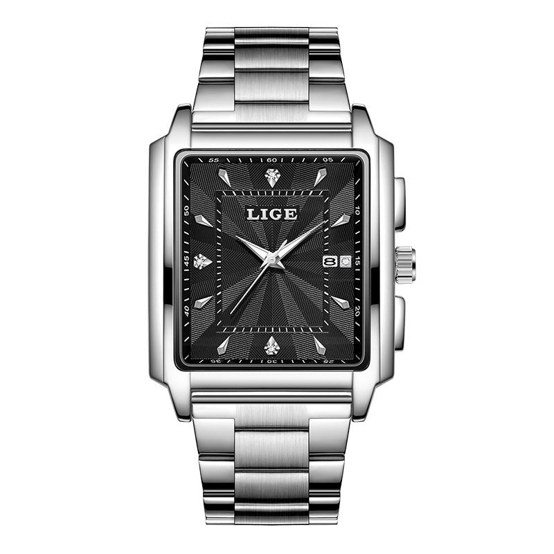 Orologio uomo quadrato acciaio quadrante grande