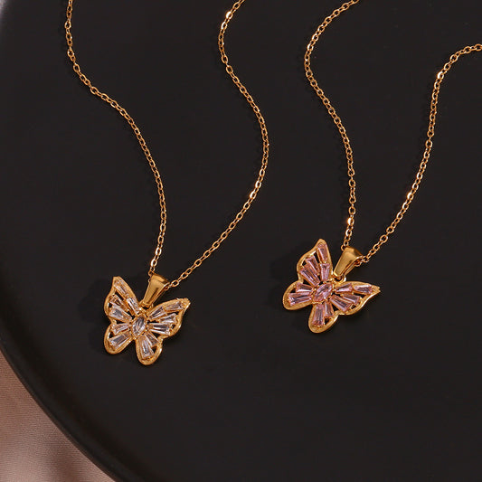 Collana farfalla zircone acciaio