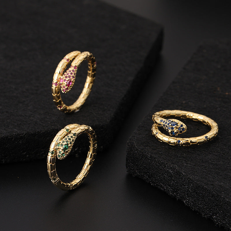 Anello serpente zircone aperto