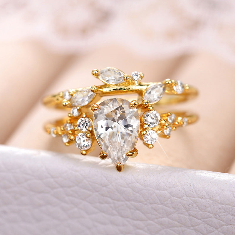 Anello rami e foglie zircone