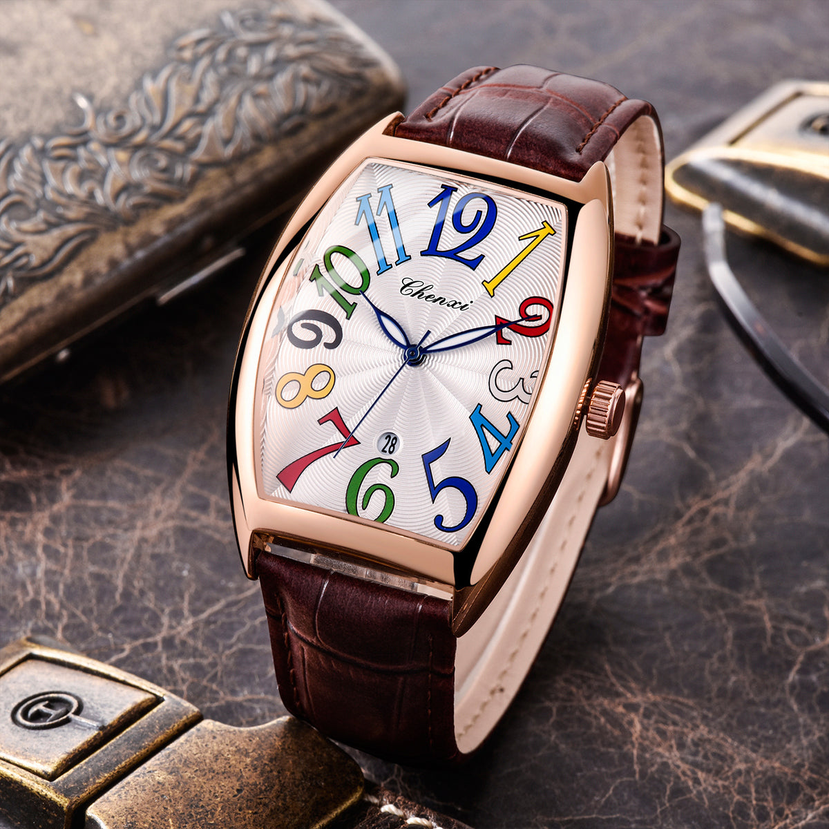 Orologio digitale con calendario cinturino in pelle
