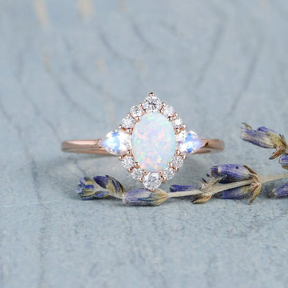 Anello opale e pietra di luna bronzo