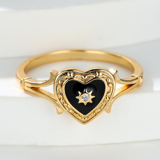 Anello cuore smalto nero gotico