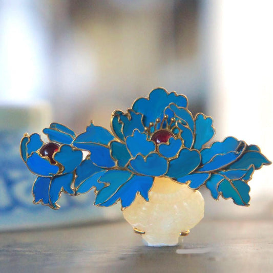 Spilla Peonia Blu Vintage