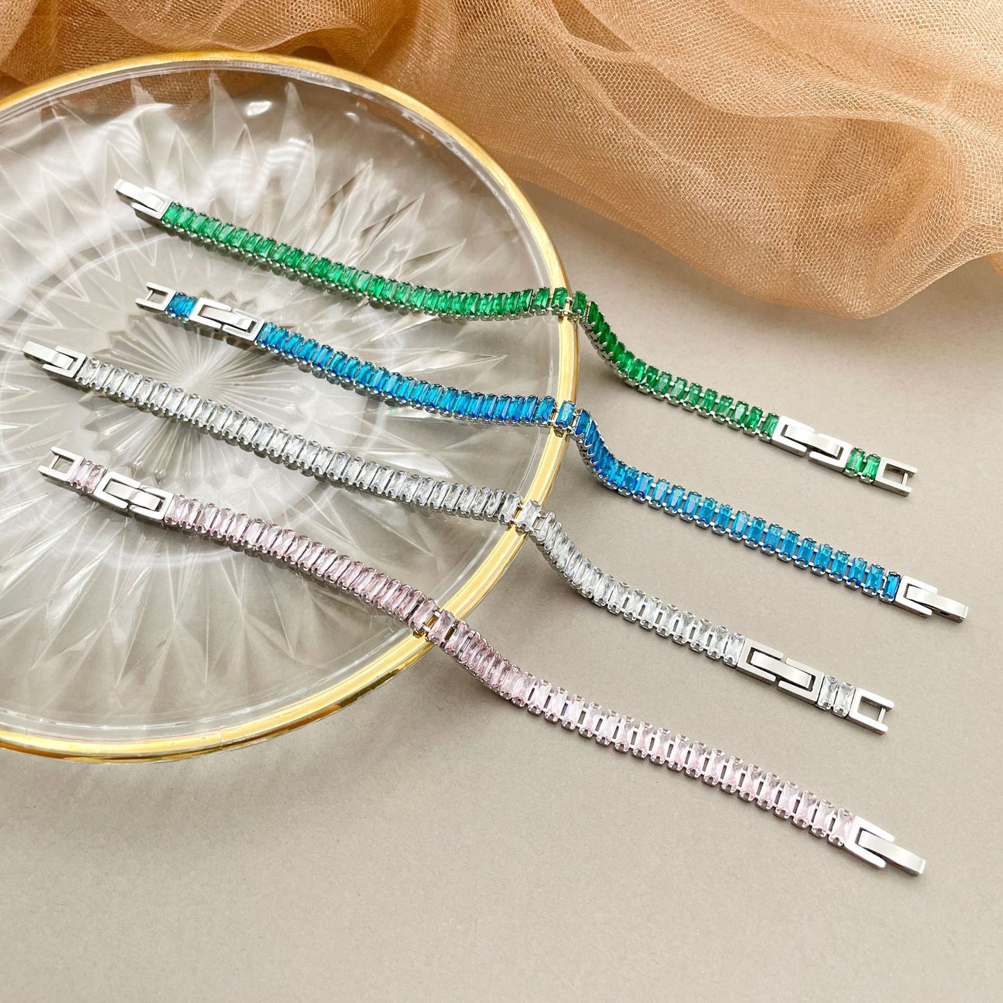 Bracciale acciaio zirconi colorati geometrico