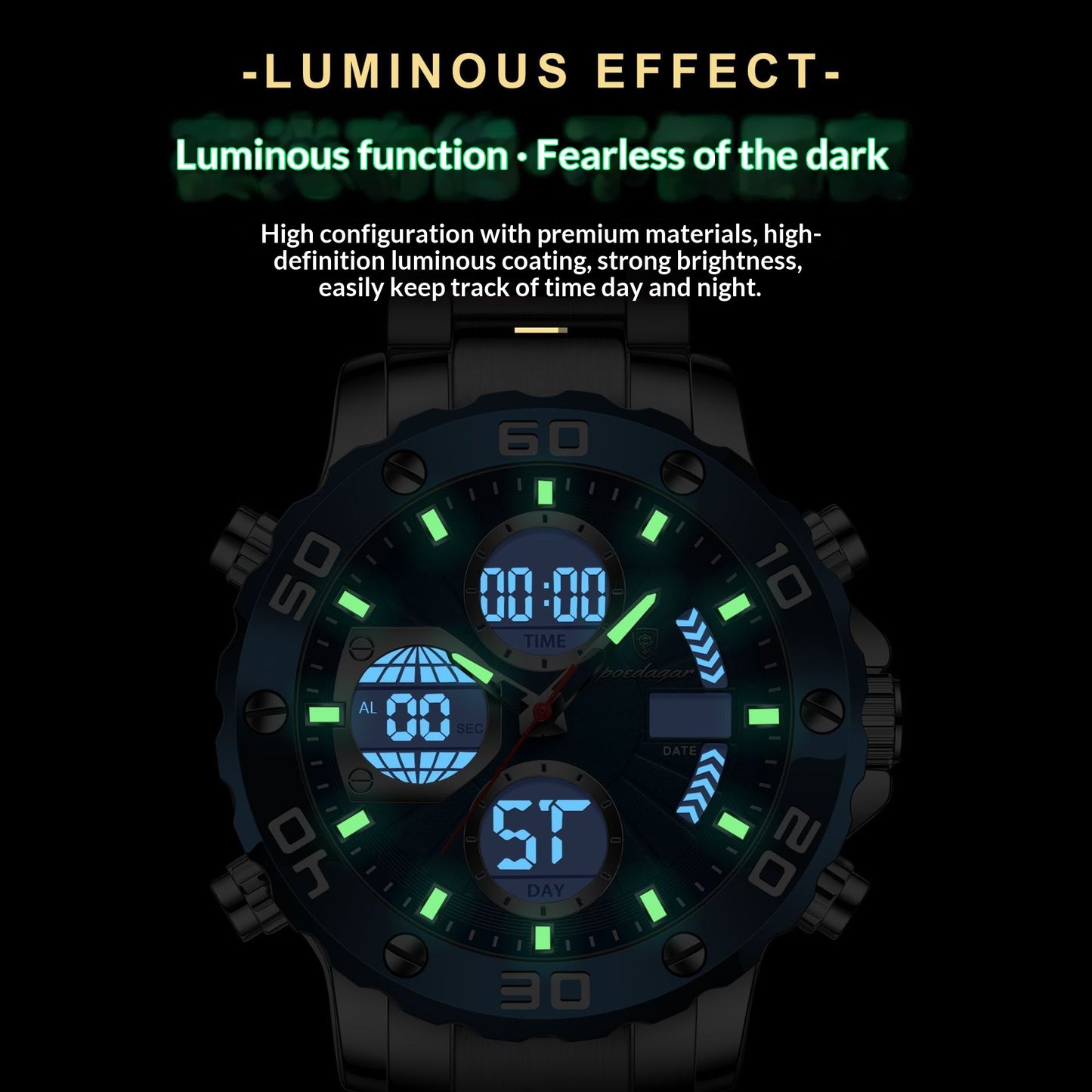 Orologio digitale multifunzione da uomo luminoso