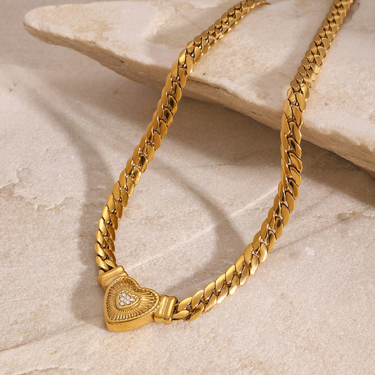 Collana cuore acciaio con brillanti