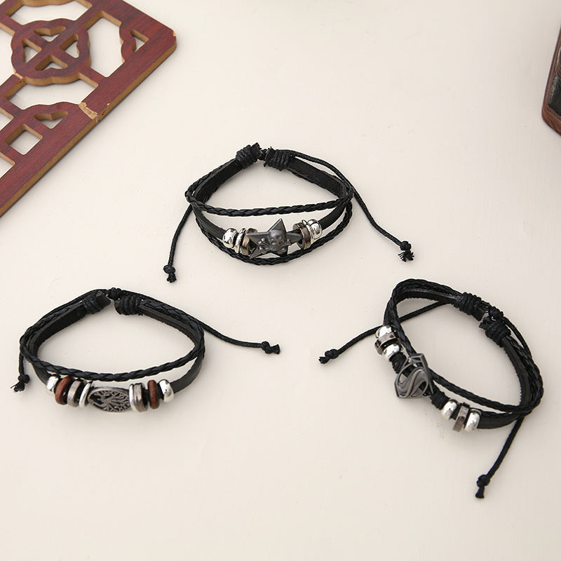 Set 6 bracciali pelle stile punk
