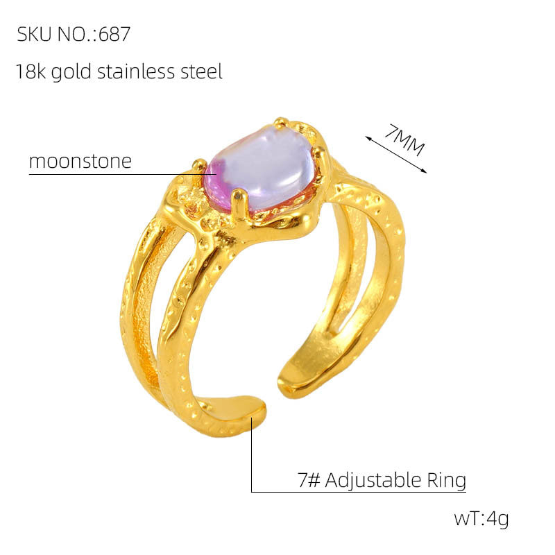 Anello pietra di luna geometrico irregolare