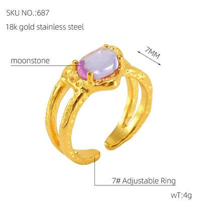 Anello pietra di luna geometrico irregolare