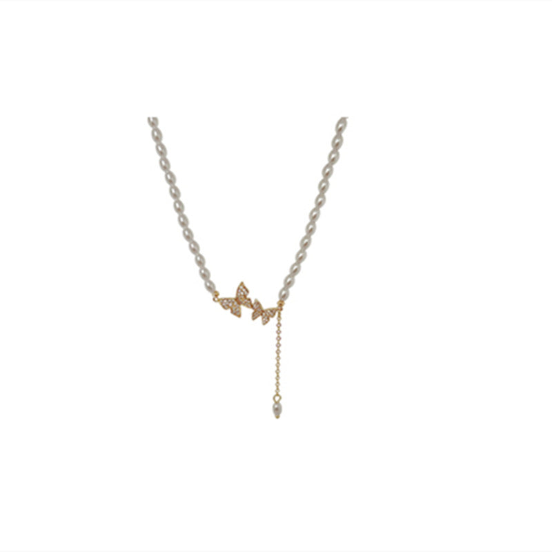 Collana farfalla con perla vintage