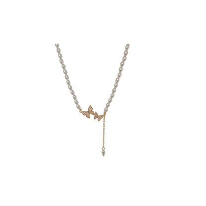 Collana farfalla con perla vintage