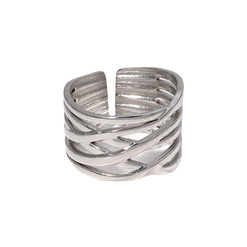 Anello geometrico titanio lineare
