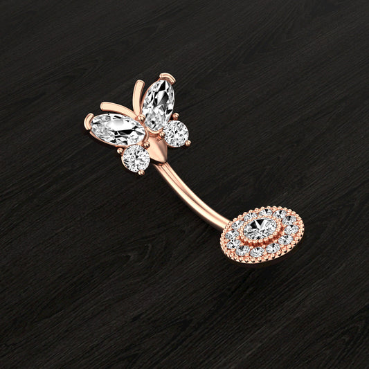 Piercing ombelico farfalla con zirconia e base rotonda