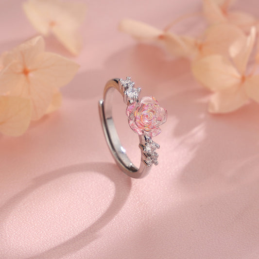 Anello rosa fiore diamante