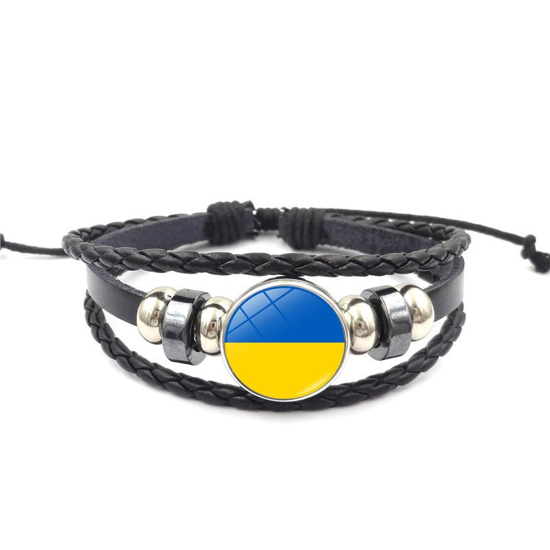 Braccialetto pelle intrecciata bandiera ucraina