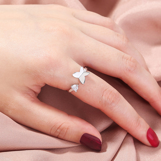 Anello farfalla zirconi regolabile