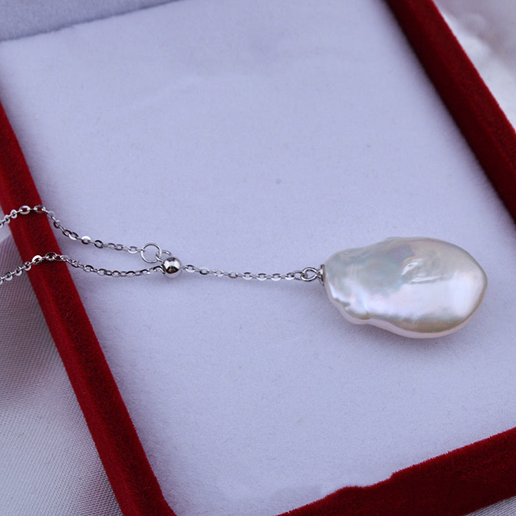 Collana perla barocca bottone argento