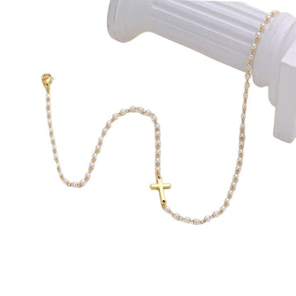 Collana pendente croce perla
