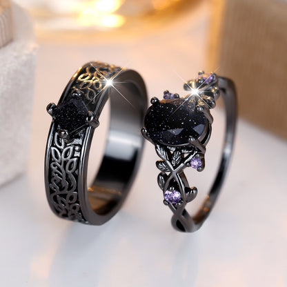 Anello uovo oro nero cristalli blu