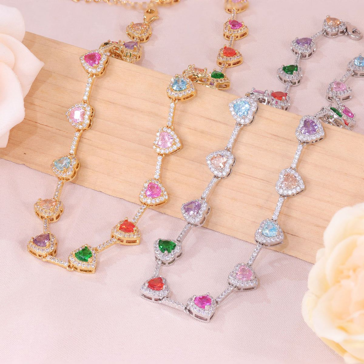 Collana cuore zircone colorata