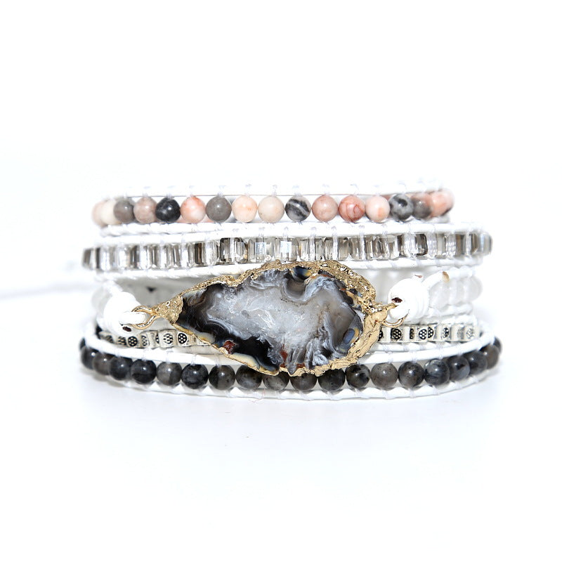 Bracciale pelle intrecciato con legno