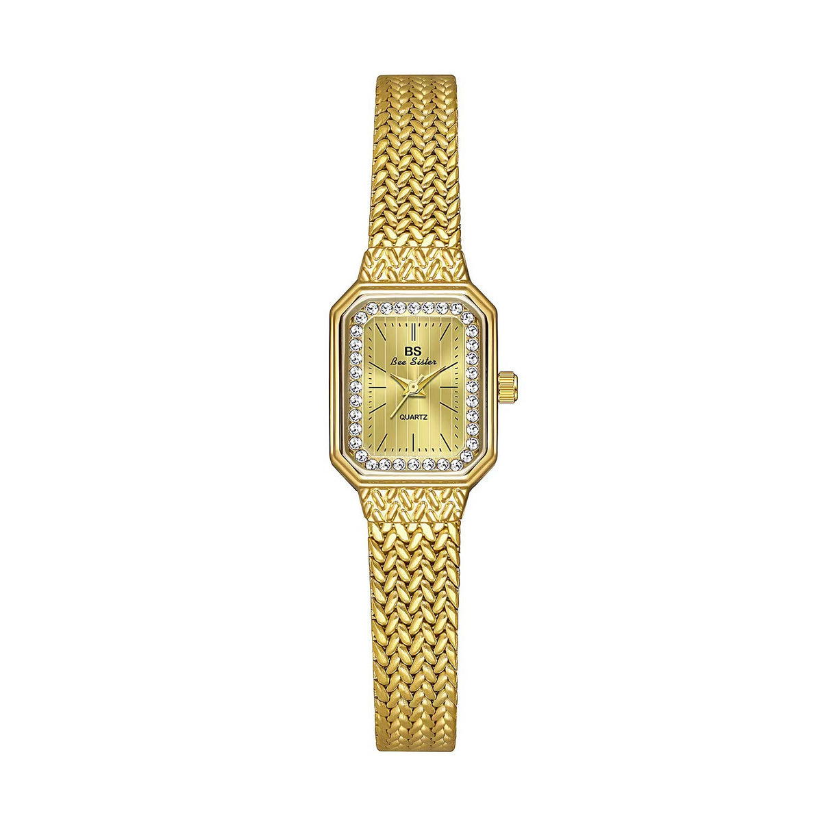 Orologio quadrato a mesh dorato
